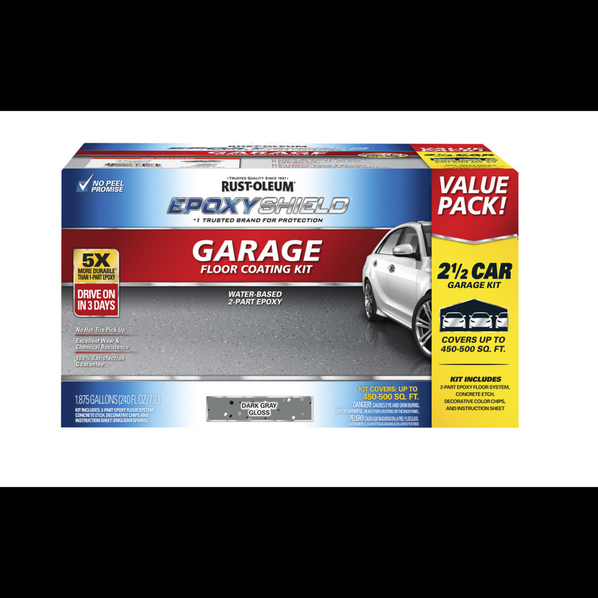 Rust-Oleum EpoxyShield Garage Floor Coating Kit - 2.5 Car, 1.875 Gallons, Dark Gray, Water-Based, Glossy Finish, Model# 365186DS